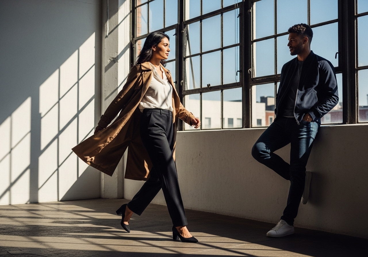 AI-generated fashion imagery - two models in studio