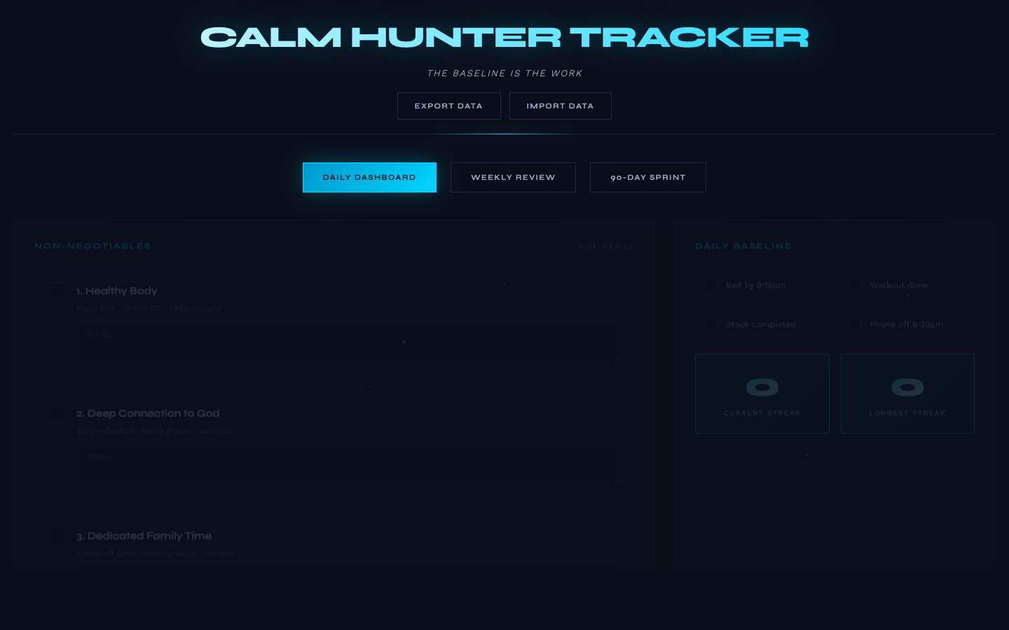 Calm Hunter Tracker - personal performance dashboard